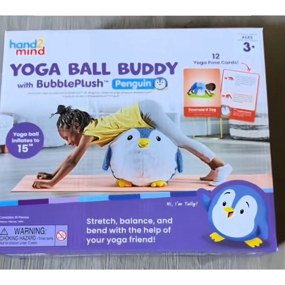 Hand2mind Yoga Ball Buddy BubblePlush Penguin Kids Inflatable 15 Inch Yoga Ball‎